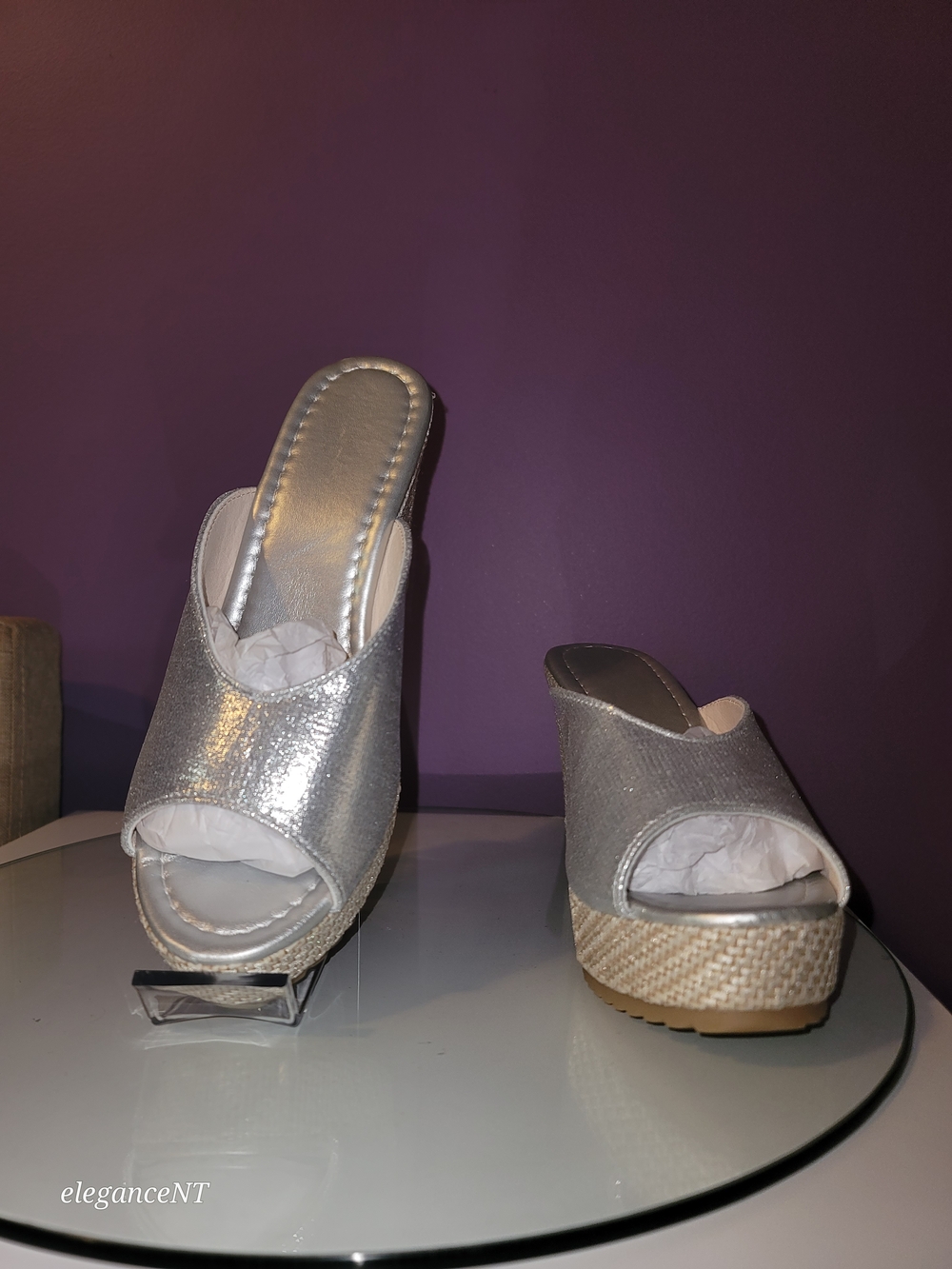Silver Wedge Slide Sandals  Metallic Espadrille Wedges Sz: 8.5 (39) NWOT - Picture 5 of 9
